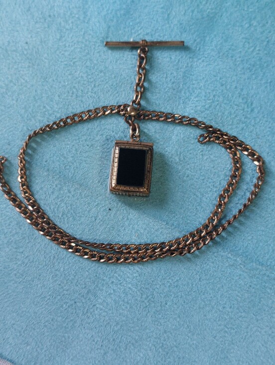 Jewelry - Victorian Diamond-Cut Curb Chain, Double Sided Fob w/T-Bar, Gold-filled, Unisex